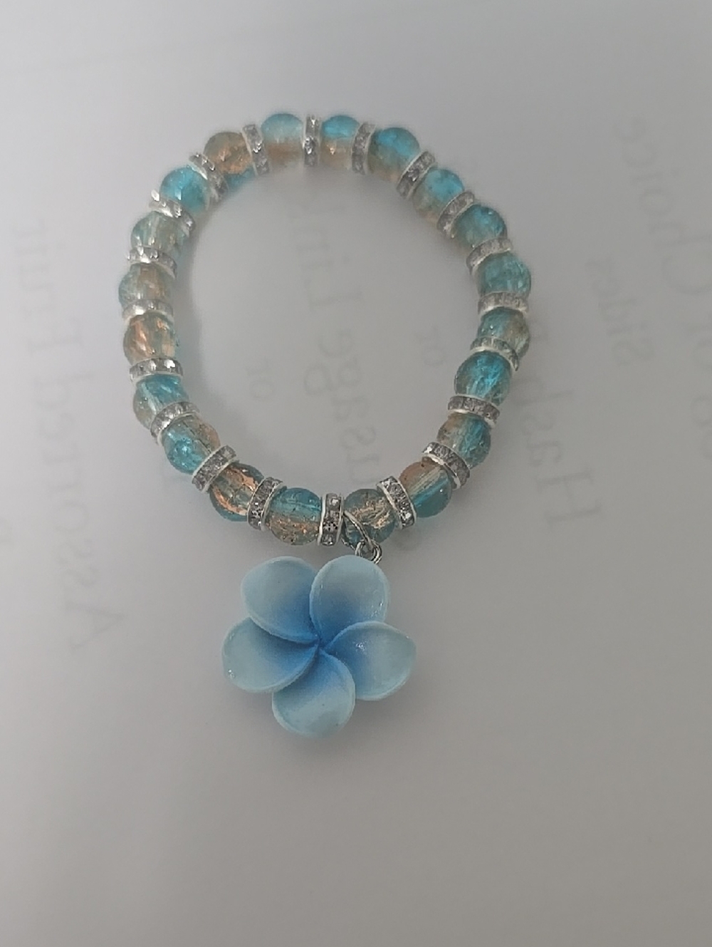 Blue Glass Bead Bracelet with Blue Flower Charm